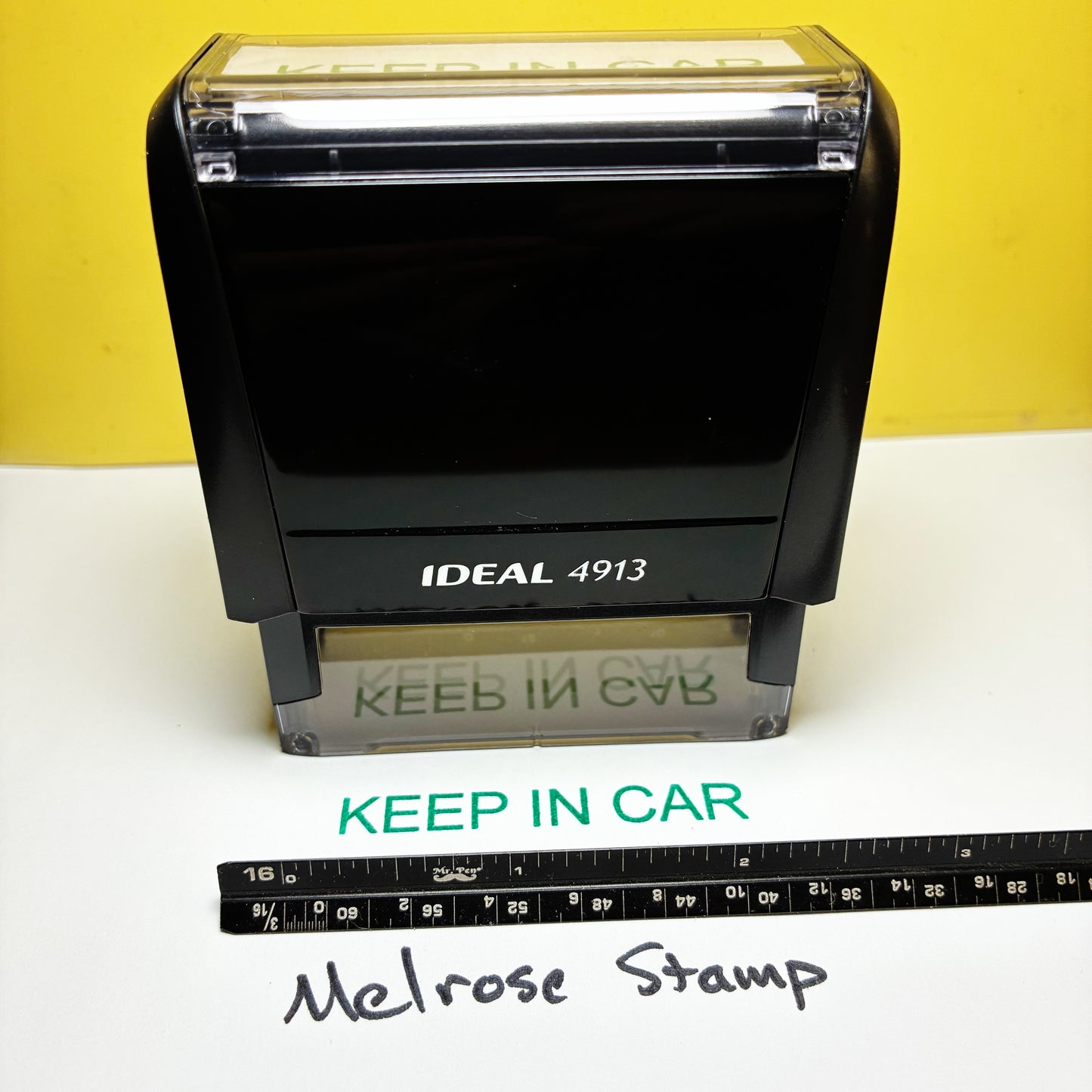 Rubber stamp Keep In Car green ink large