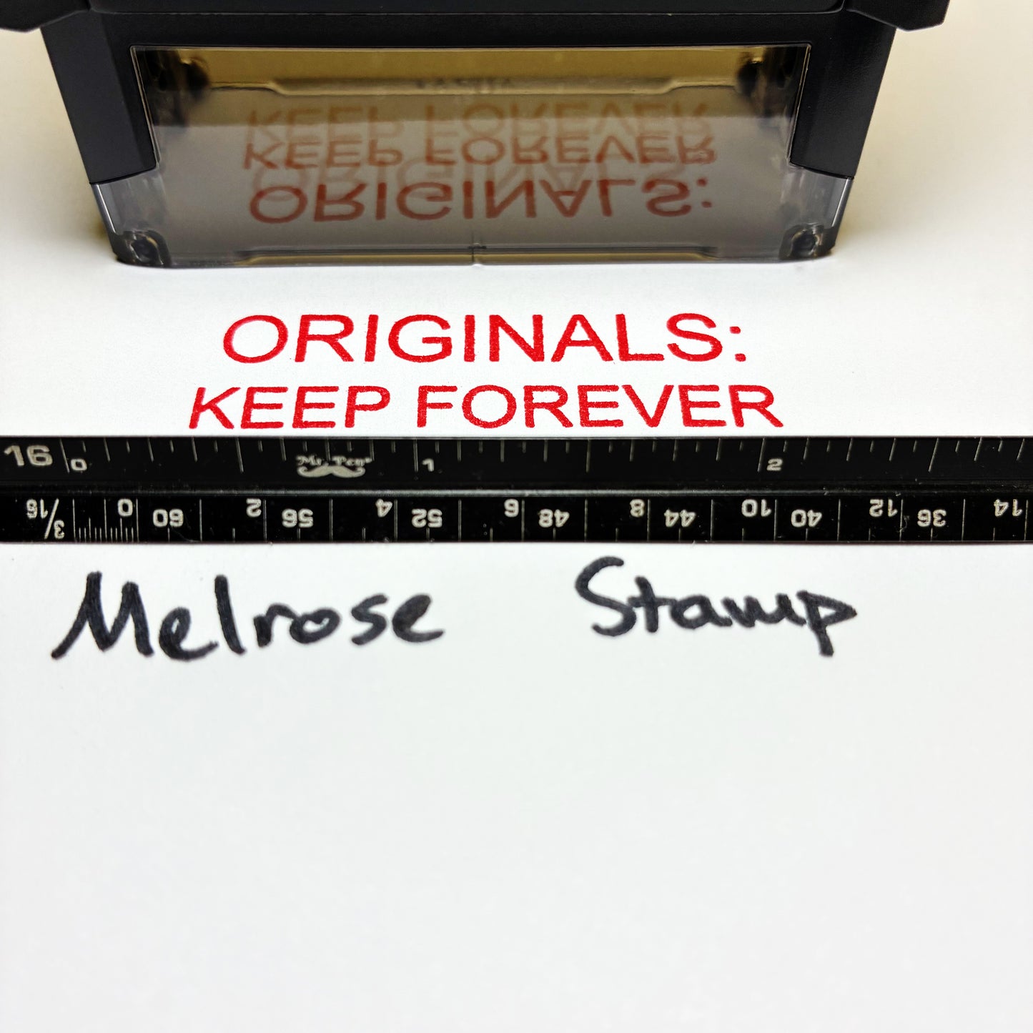 Impression of Original Keep Forever stamper with Melrose Stamo branding