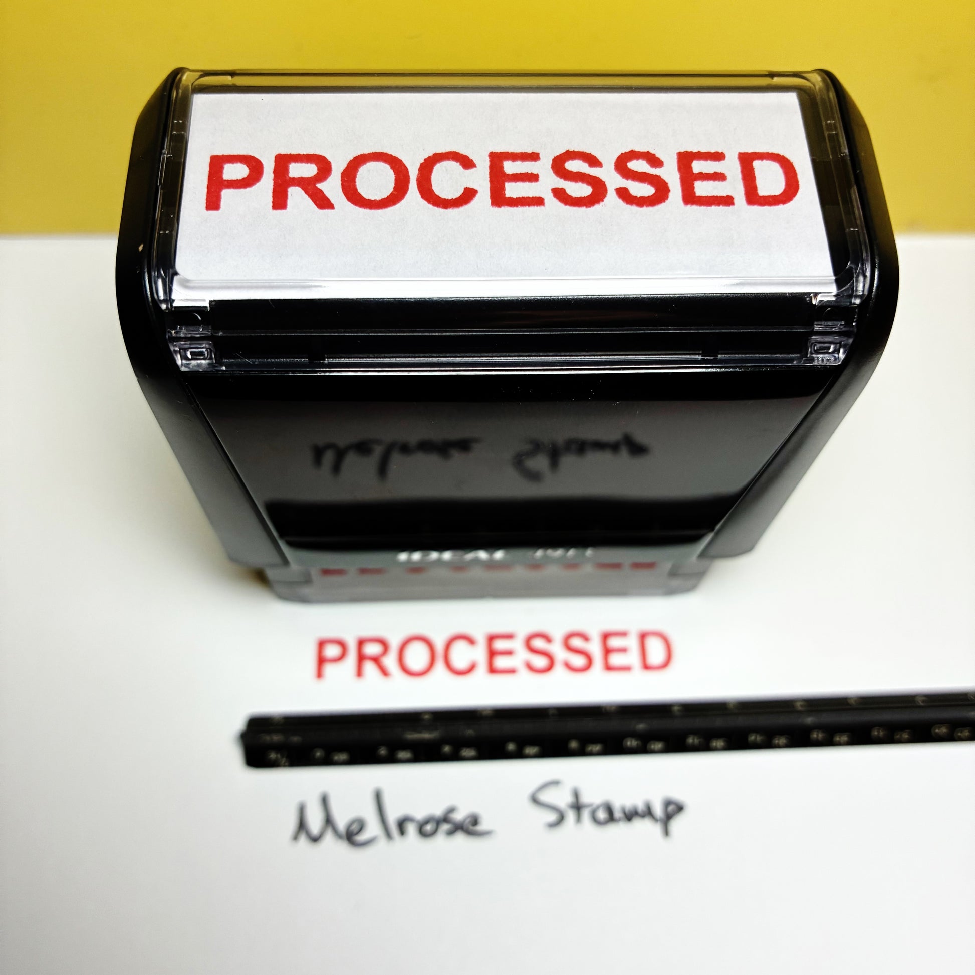 Processed stamp red ink self-inking large