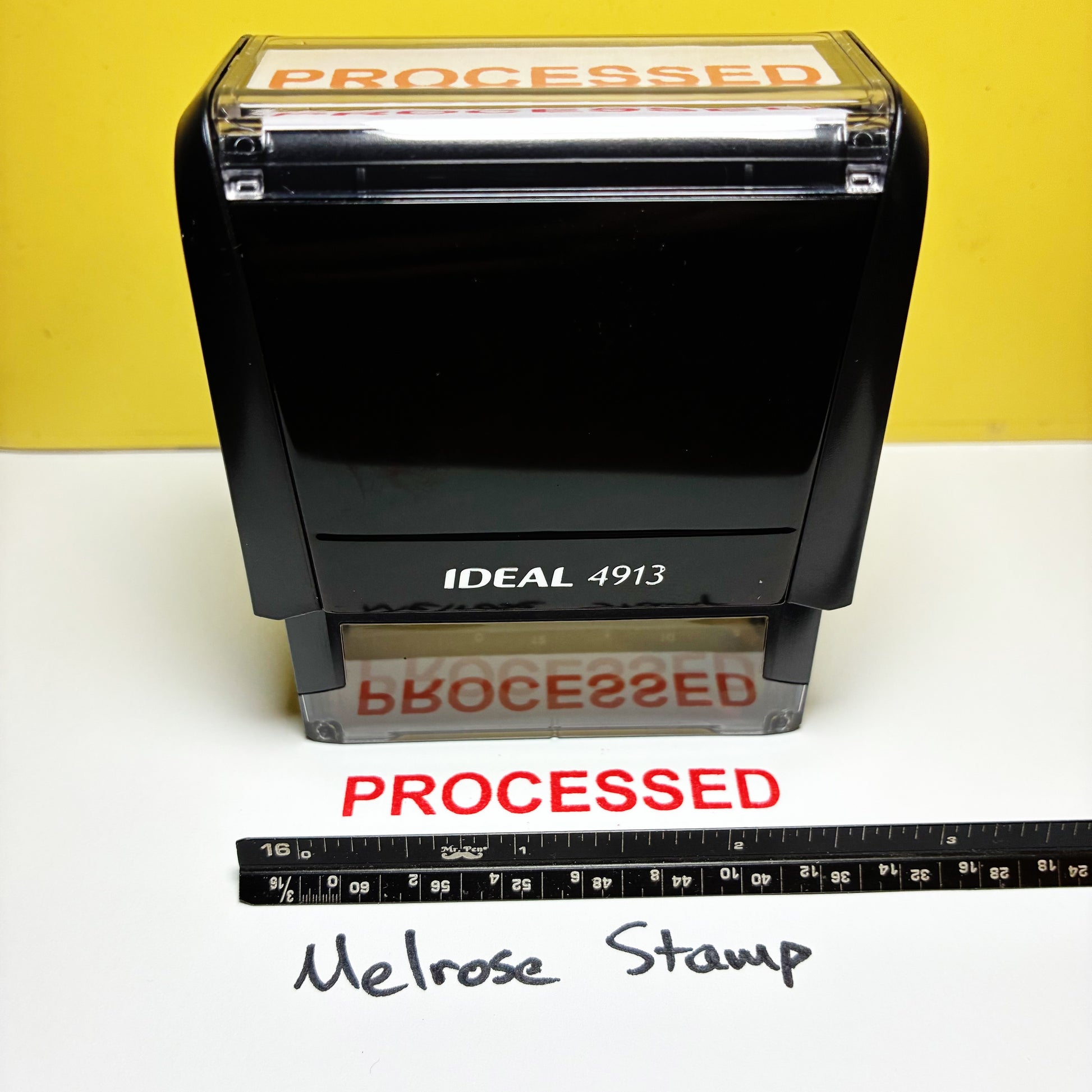 Processed stamp red ink self-inking large
