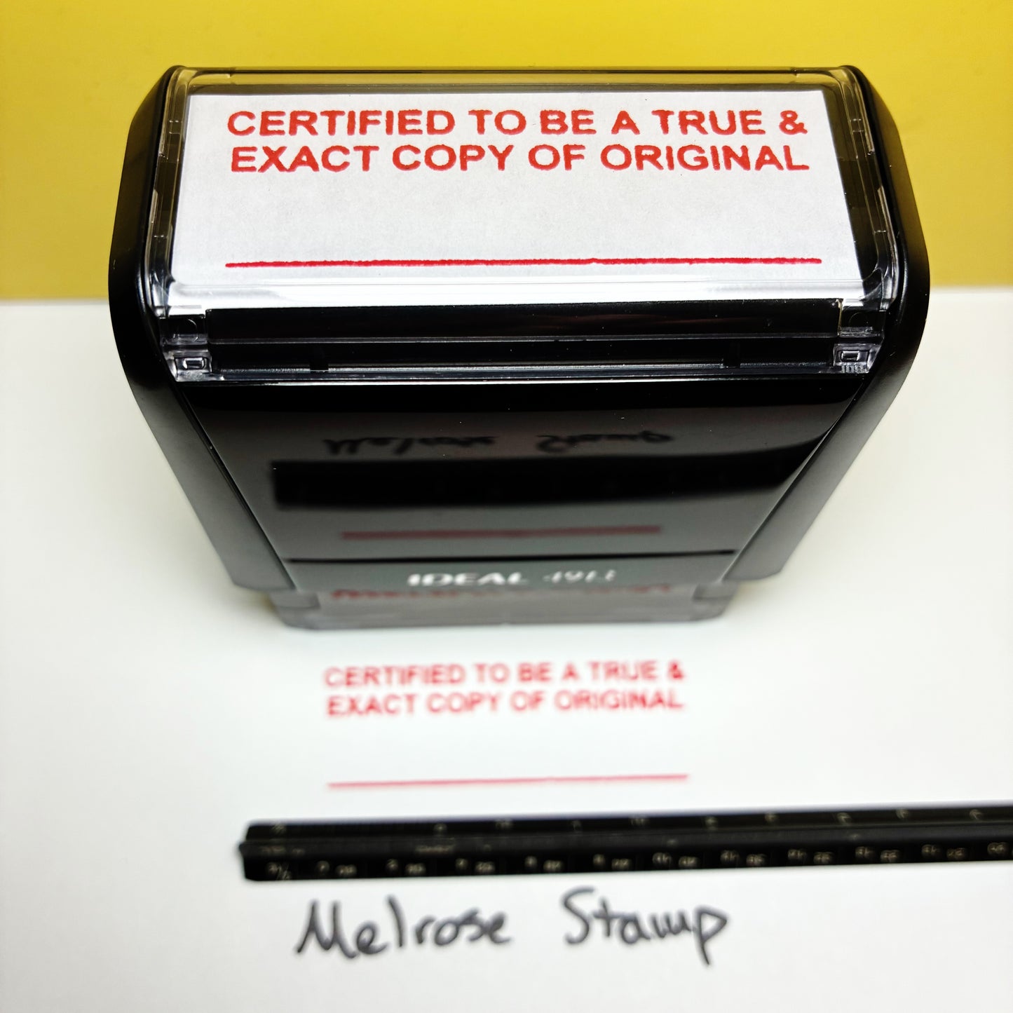 Certified to be a true and exact copy of original Rubber stamp red ink large