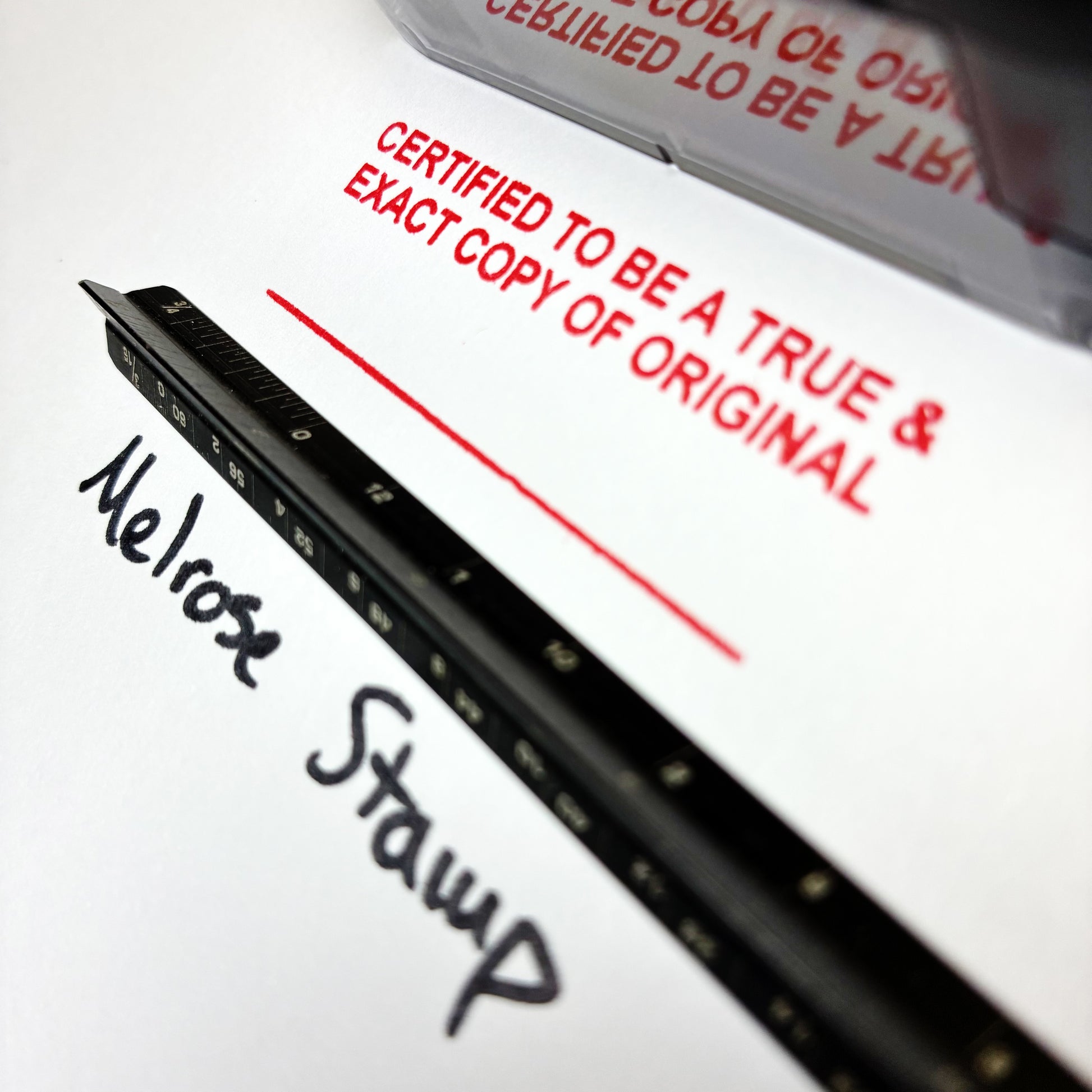 Certified to be a true and exact copy of original Rubber stamp red ink large