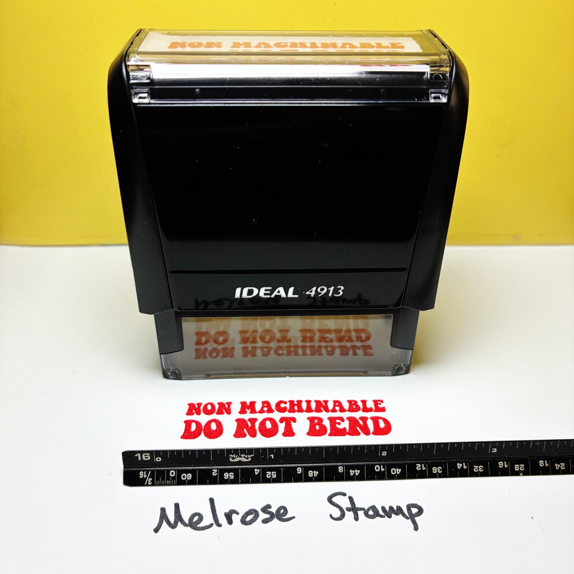 NonMachinable Do Not Bend rubber stamp red ink large