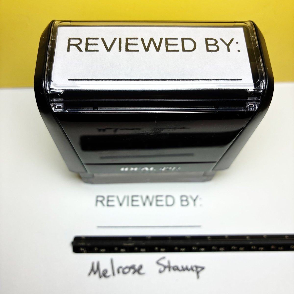 Reviewed By With Line Rubber Stamp Black Ink Self Inking Ideal 4913 - Melrose Stamp Co