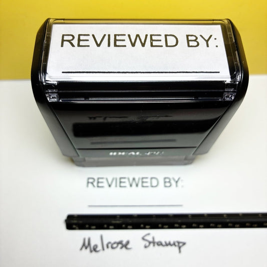 Reviewed By With Line Rubber Stamp Black Ink Self Inking Ideal 4913 - Melrose Stamp Co