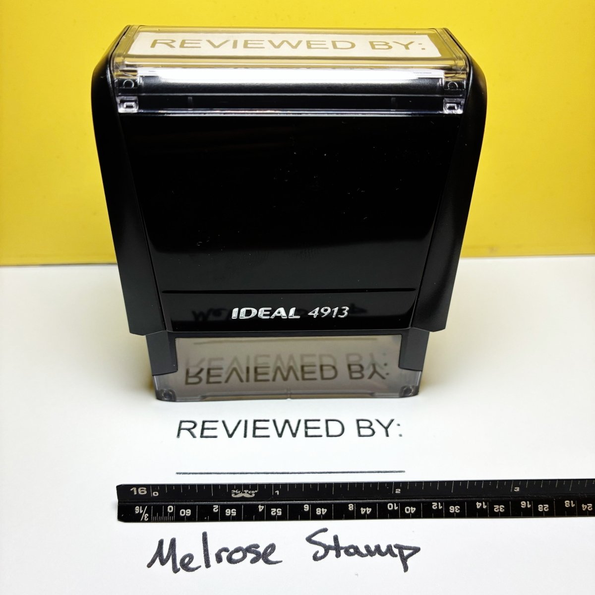 Reviewed By With Line Rubber Stamp Black Ink Self Inking Ideal 4913 - Melrose Stamp Co