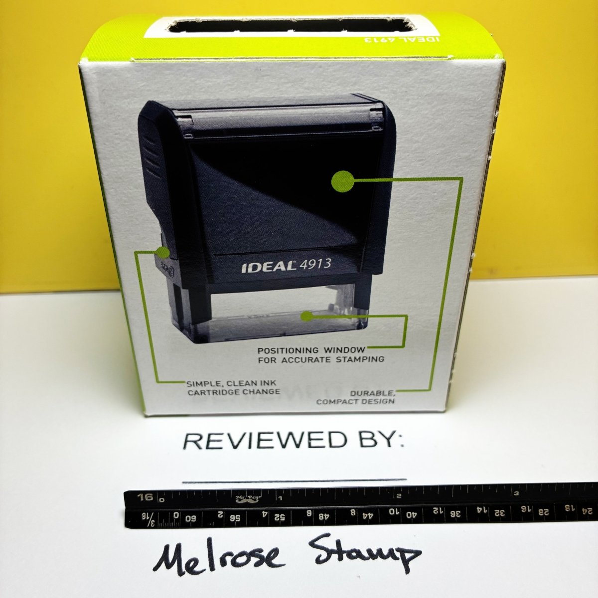 Reviewed By With Line Rubber Stamp Black Ink Self Inking Ideal 4913 - Melrose Stamp Co