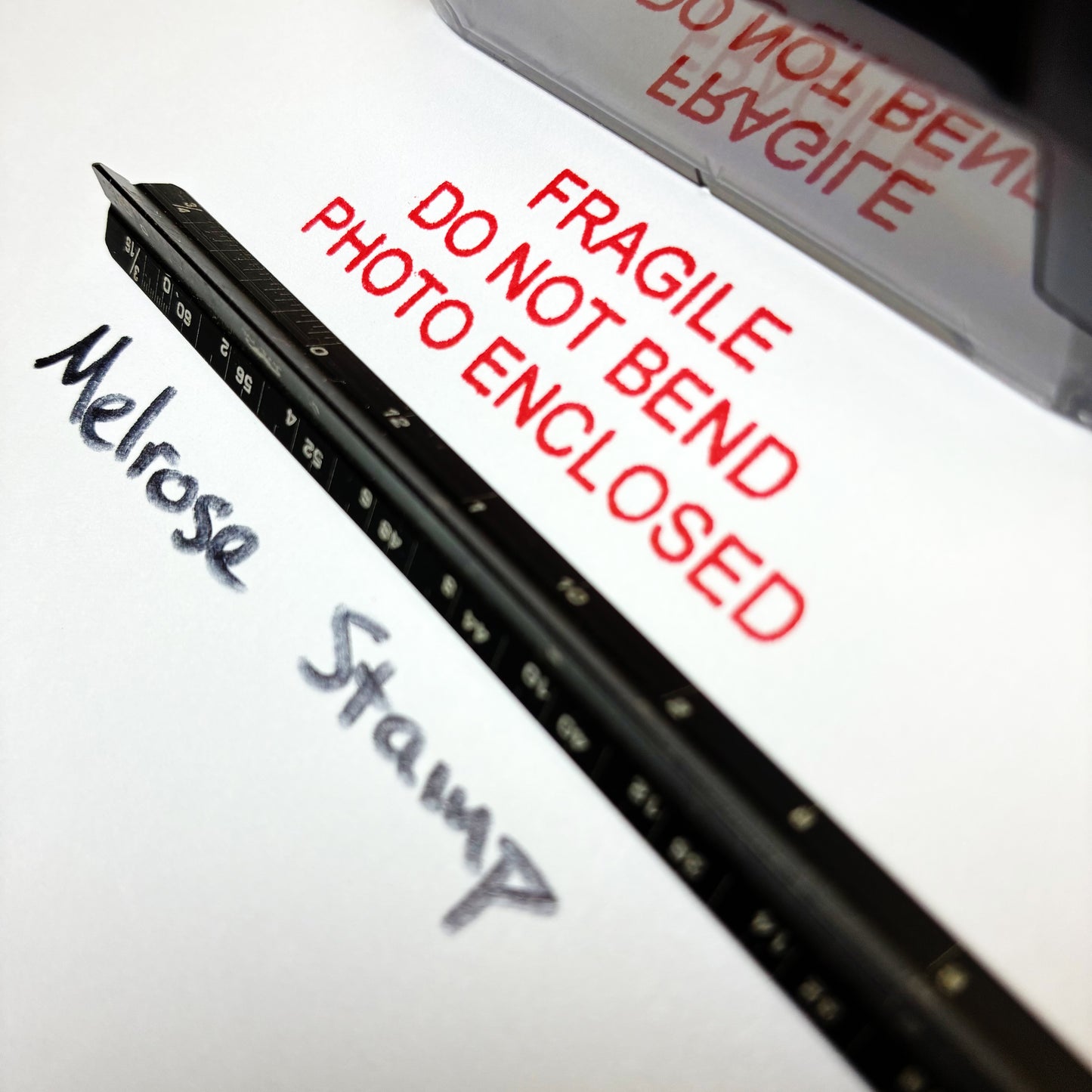 Fragile Do Not Bend Photo Enclosed Rubber Stamp Red Ink Ideal 4913