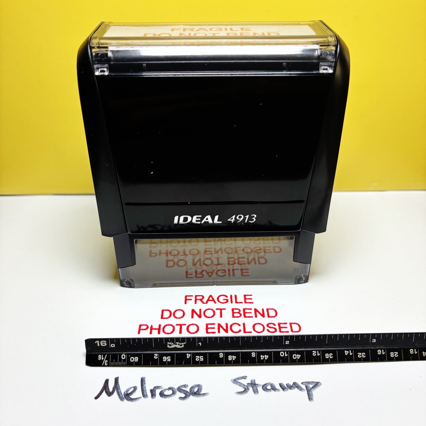 Fragile Do Not Bend Photo Enclosed Rubber Stamp Red Ink Ideal 4913