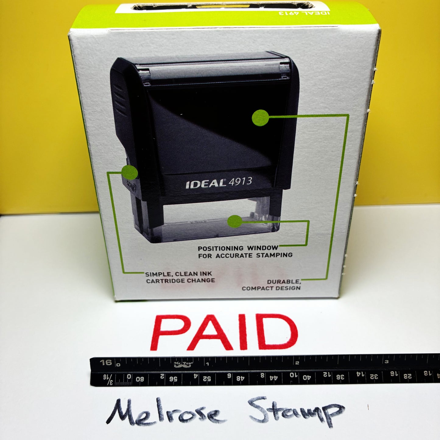 Paid Rubber Stamp Red Ink Self Inking Ideal 4913 Large
