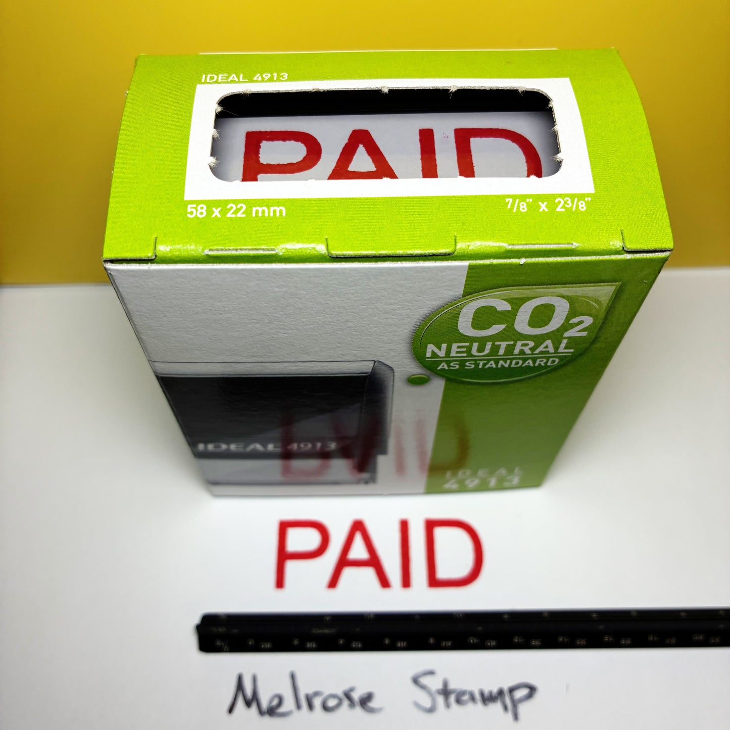 Paid Rubber Stamp Red Ink Self Inking Ideal 4913 Large