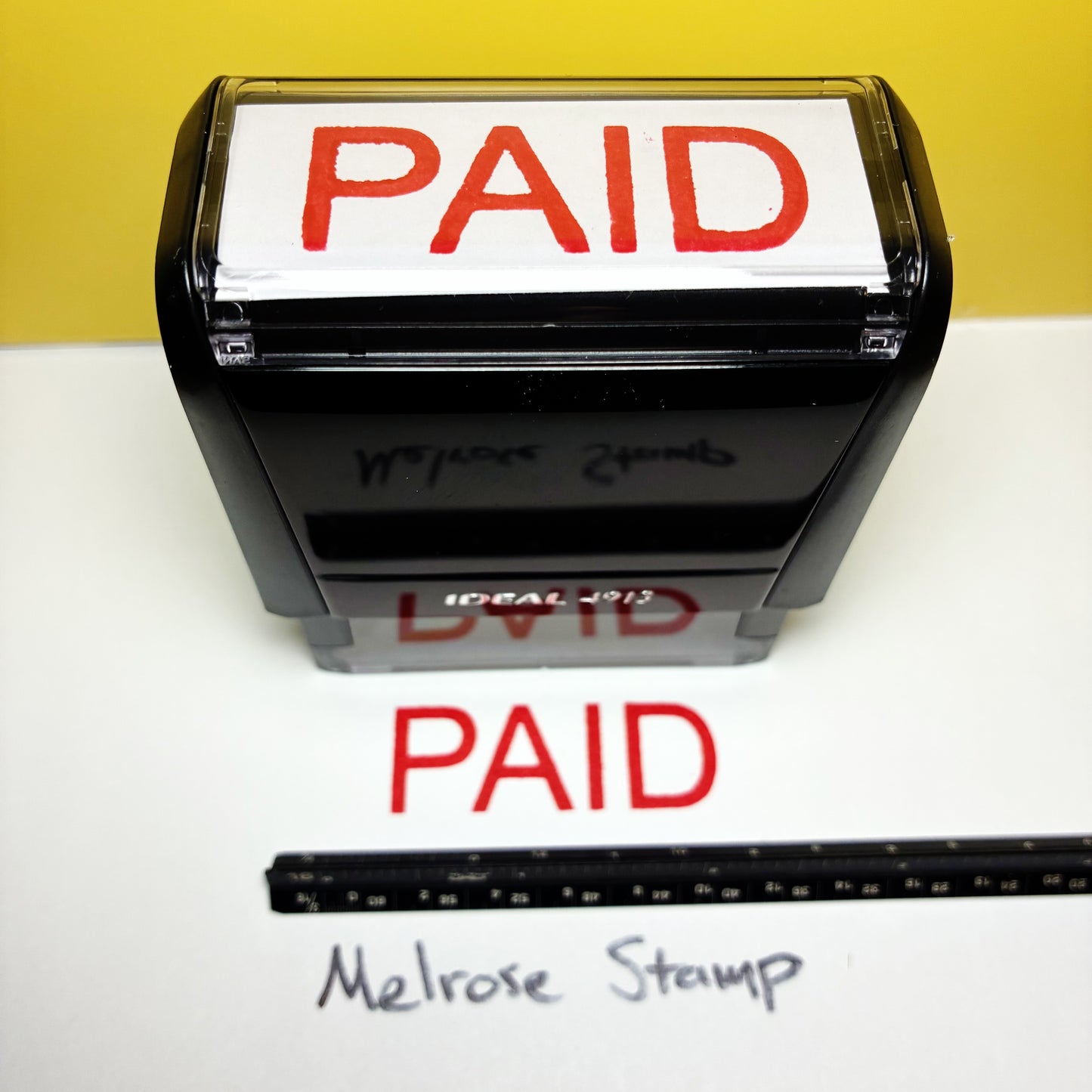 Paid Rubber Stamp Red Ink Self Inking Ideal 4913 Large