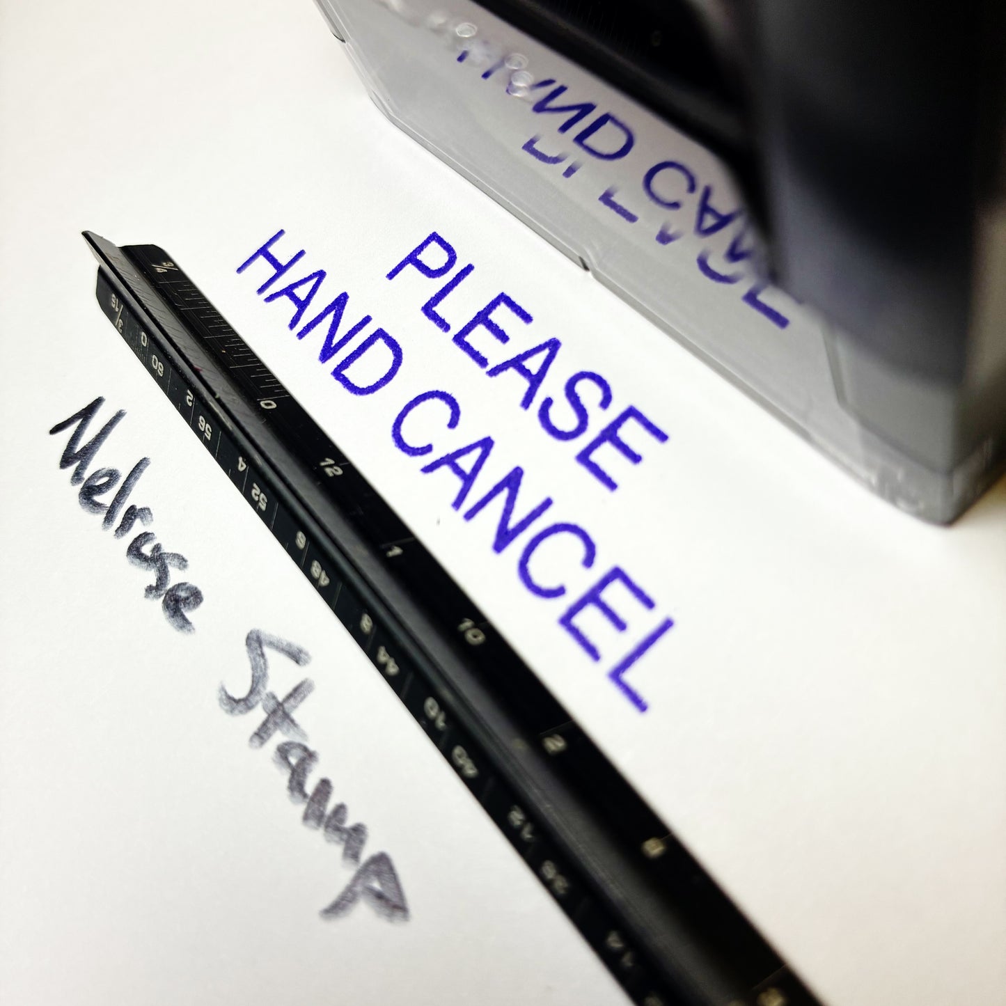 Please Hand Cancel Rubber Stamp Purple Ink Self Inking Ideal 4913