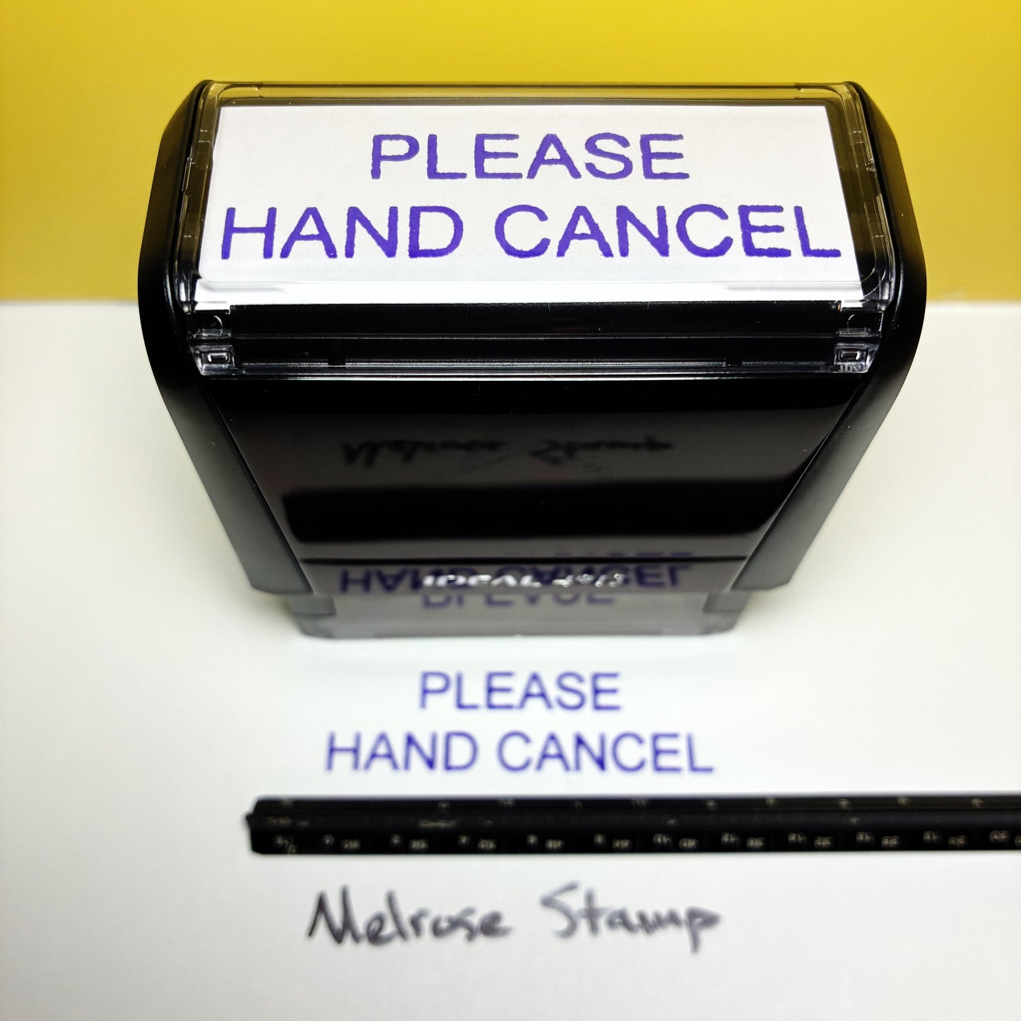Please Hand Cancel Rubber Stamp Purple Ink Self Inking Ideal 4913