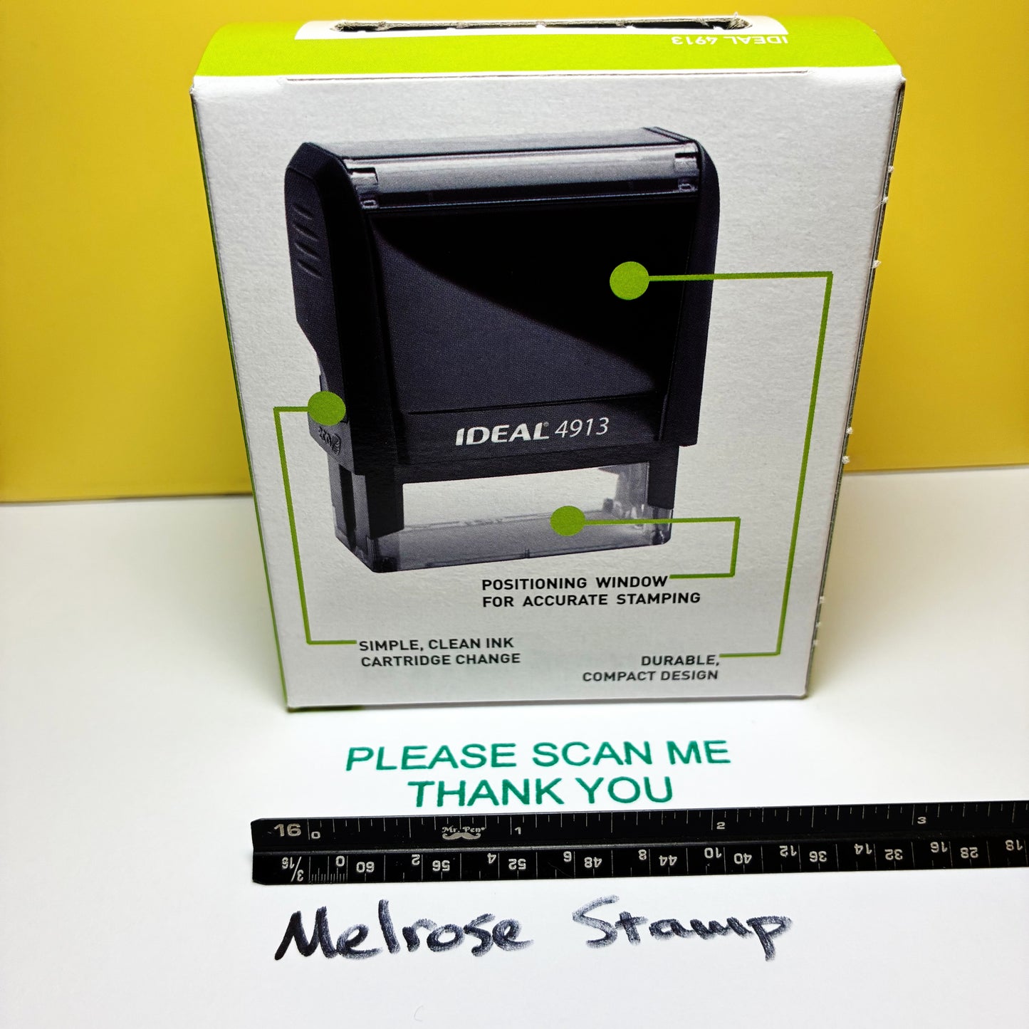 Please Scan Me Thank You Rubber Stamp Green Ink Self Inking Ideal 4913