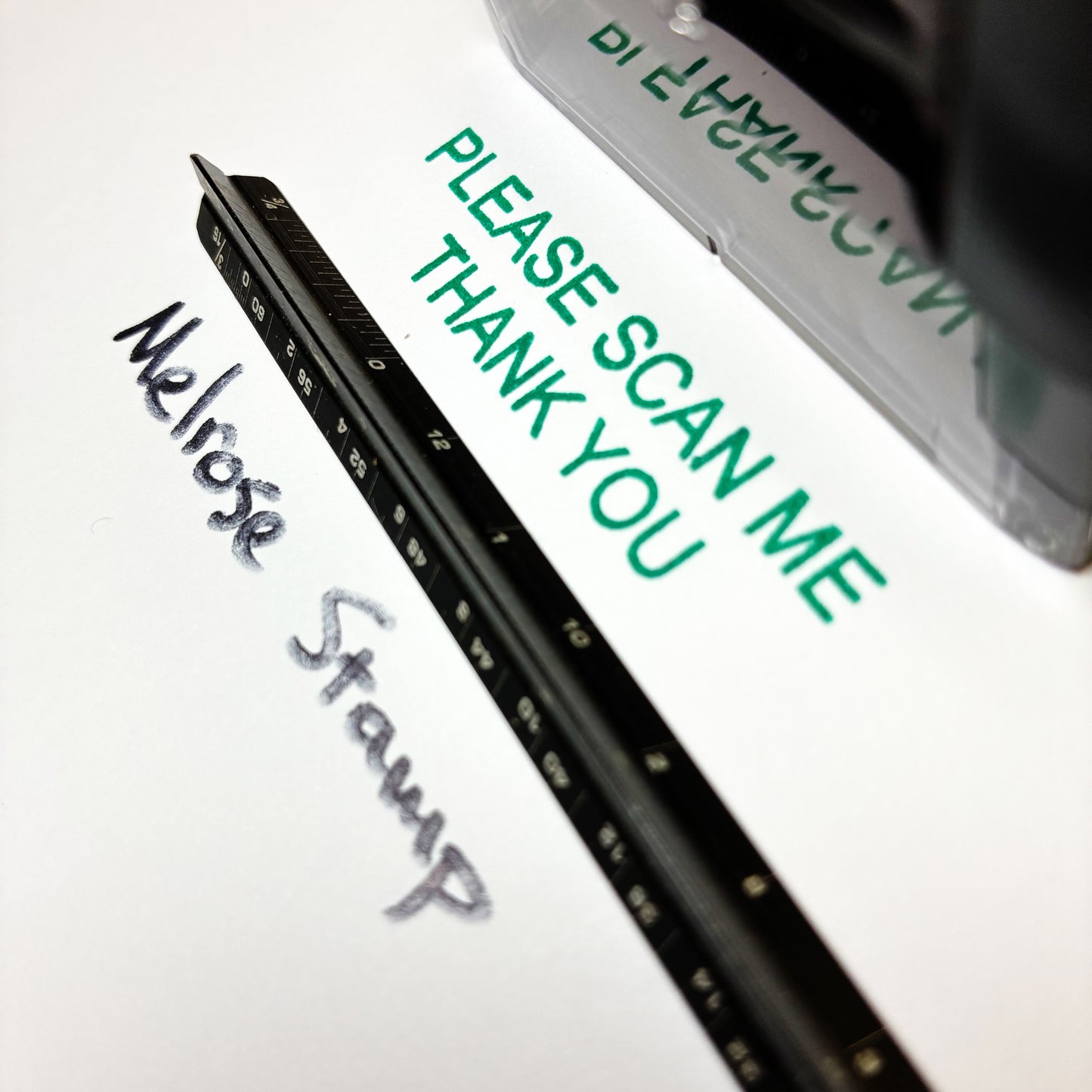 Please Scan Me Thank You Rubber Stamp Green Ink Self Inking Ideal 4913