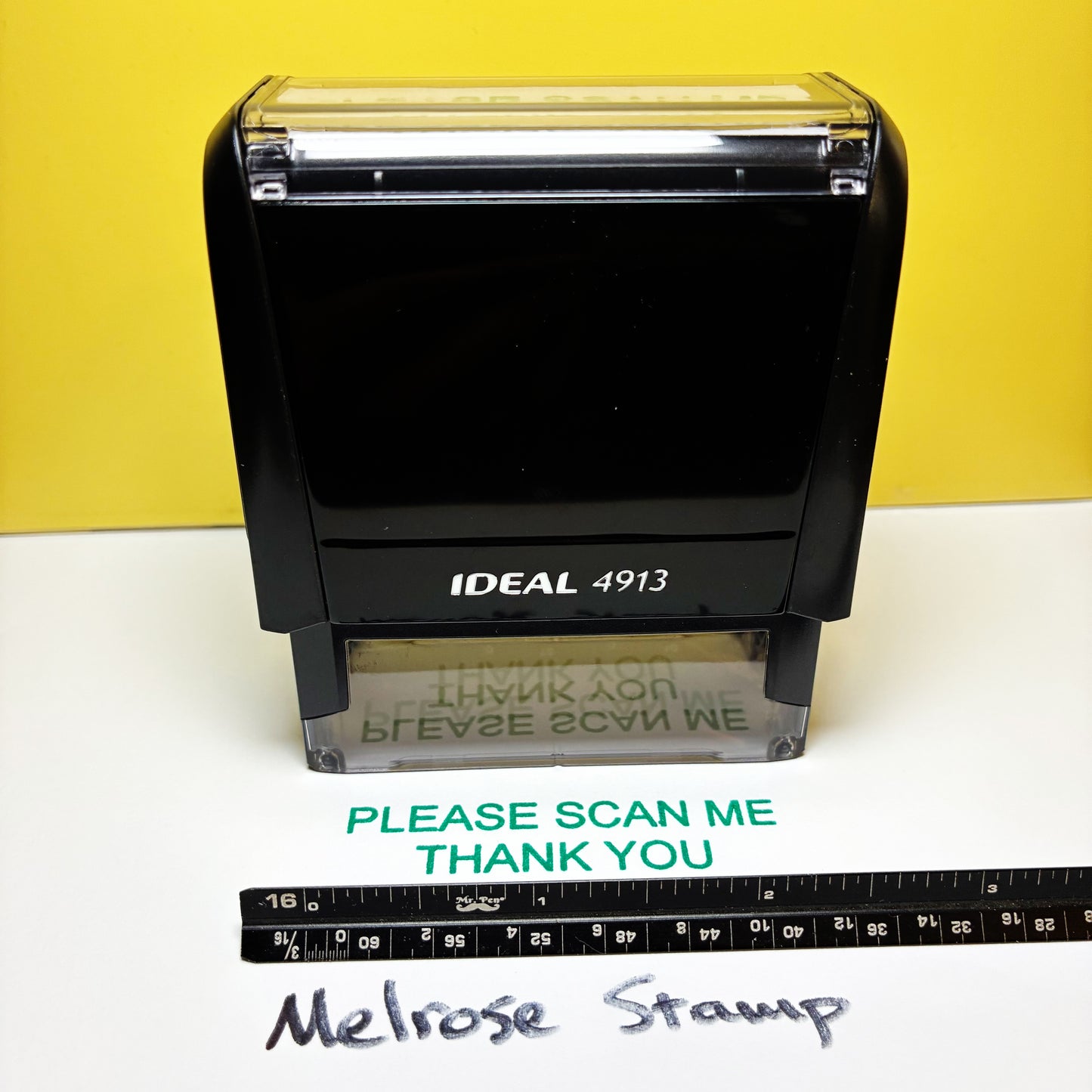 Please Scan Me Thank You Rubber Stamp Green Ink Self Inking Ideal 4913