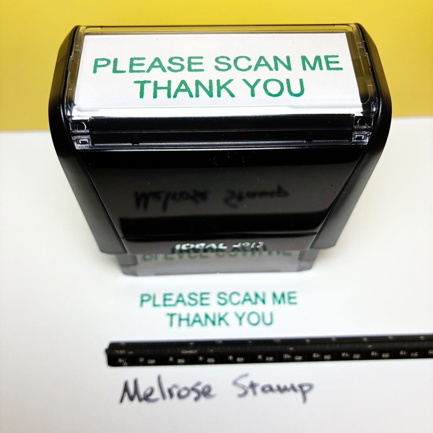 Please Scan Me Thank You Rubber Stamp Green Ink Self Inking Ideal 4913