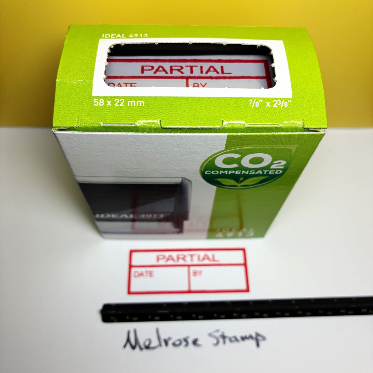 Partial with By and Date boxes Rubber Stamp Red Ink Self Inking Ideal 4913