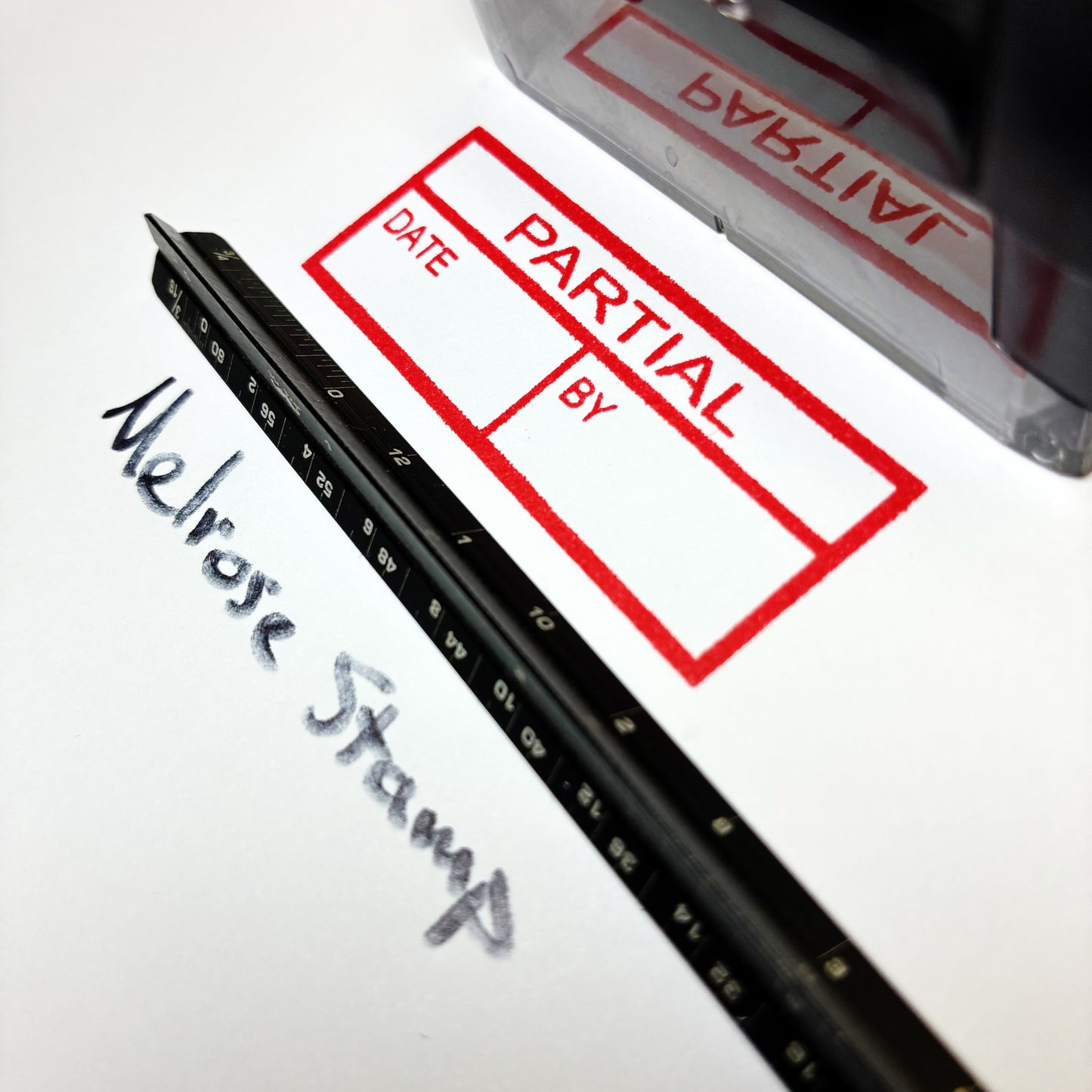 Partial with By and Date boxes Rubber Stamp Red Ink Self Inking Ideal 4913
