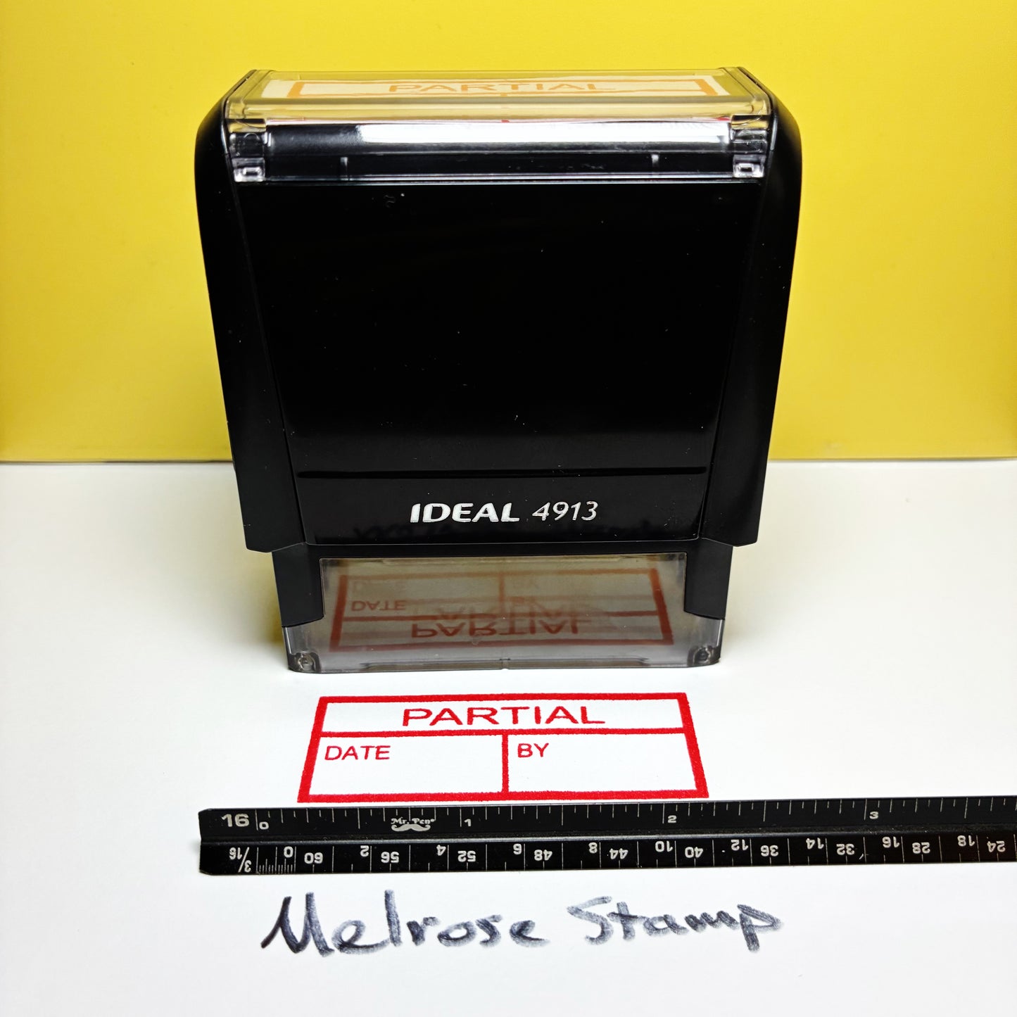 Partial with By and Date boxes Rubber Stamp Red Ink Self Inking Ideal 4913