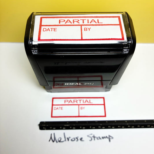 Partial with By and Date boxes Rubber Stamp Red Ink Self Inking Ideal 4913