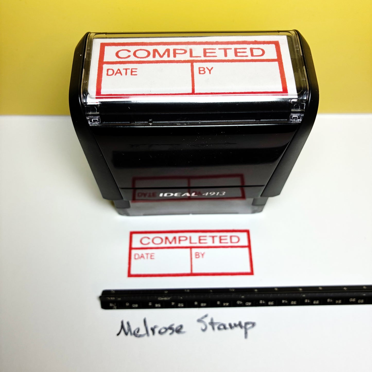 Completed with By and Date boxes Rubber Stamp Red Ink Self Inking Ideal 4913