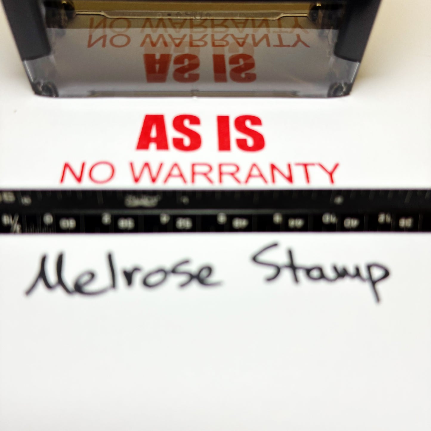 Stamp with 'AS IS NO WARRANTY' text and 'Melrose Stamp' branding.