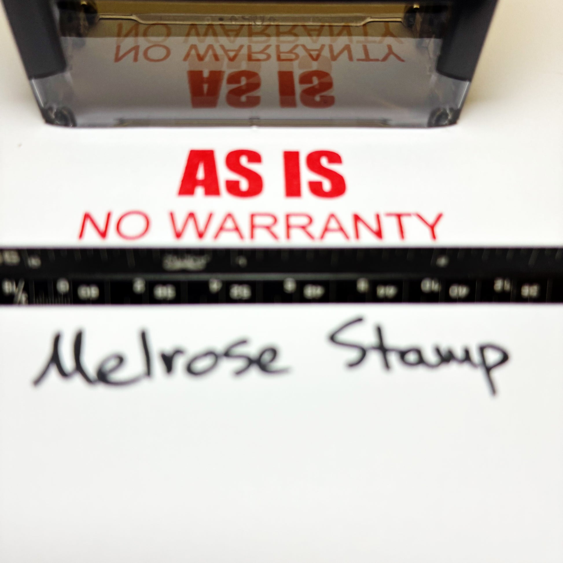 Stamp with 'AS IS NO WARRANTY' text and 'Melrose Stamp' branding.