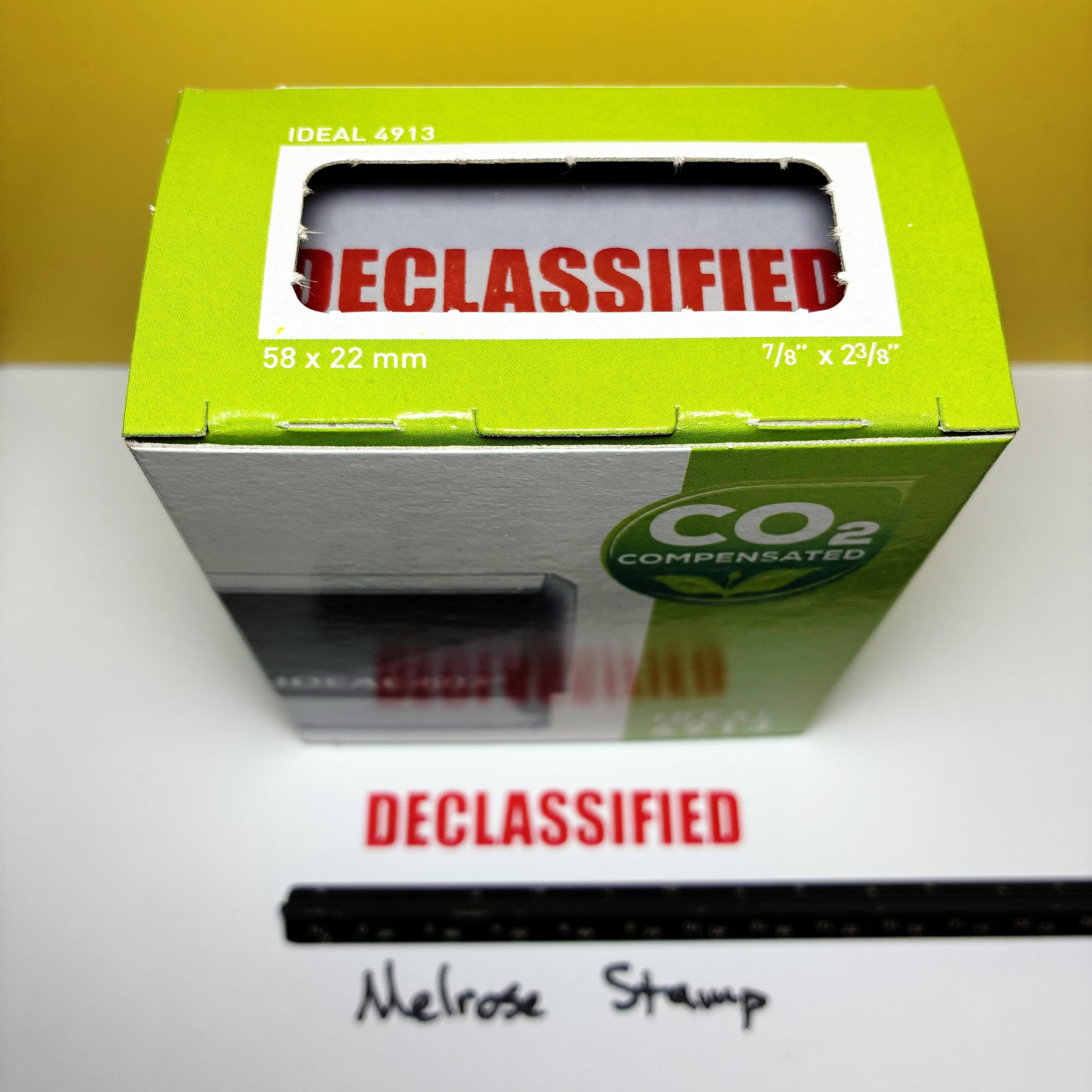 Boxed Declassified stamp close up