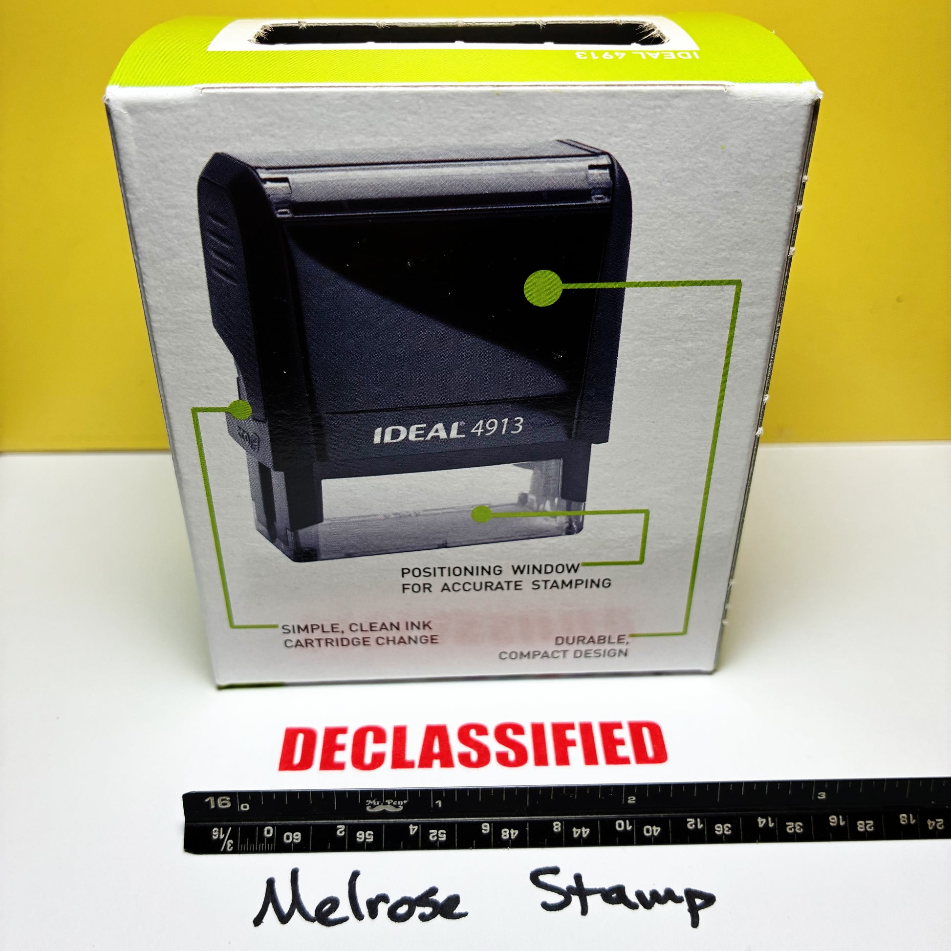 IDEAL 4913 stamp in packaging with 'Declassified' and 'Melrose Stamp' text at the bottom.