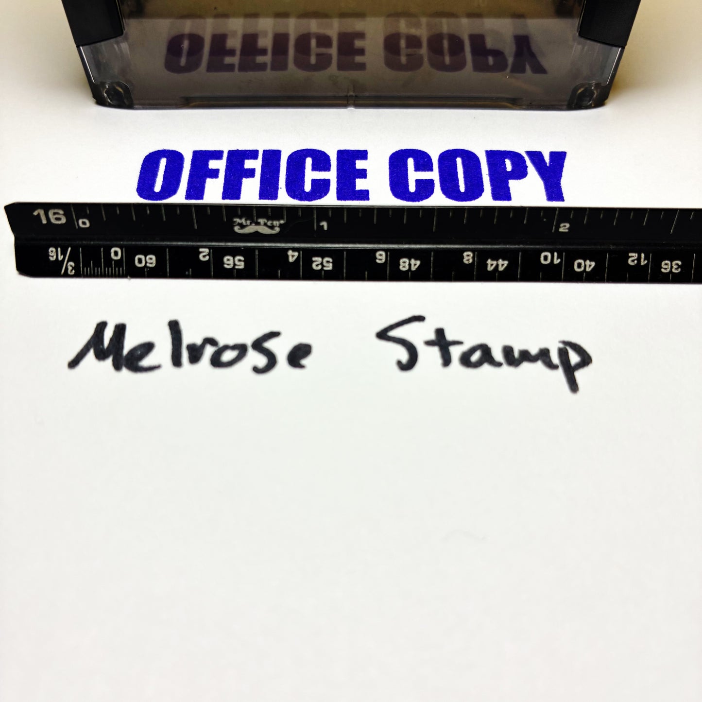 Ruler with 'OFFICE COPY' text and 'Melrose Stamp' branding on a white background