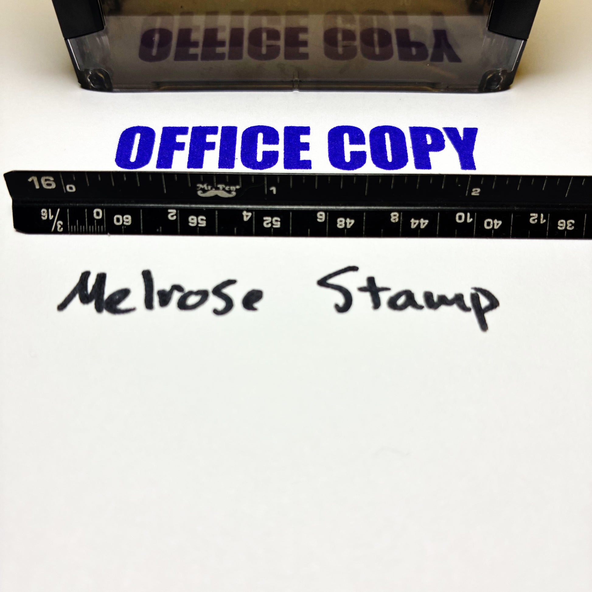 Ruler with 'OFFICE COPY' text and 'Melrose Stamp' branding on a white background
