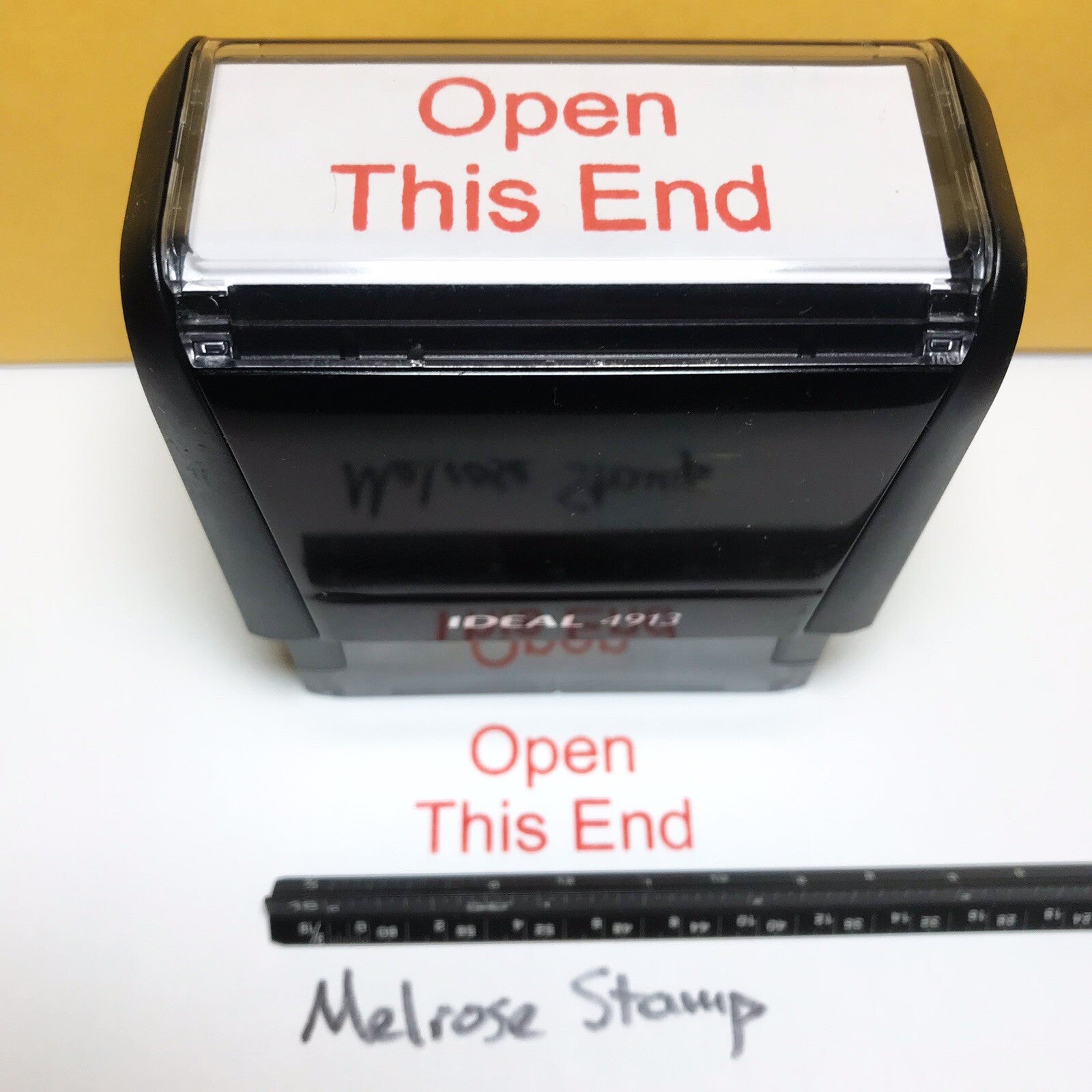 Open Thjis End stamp with yellow background