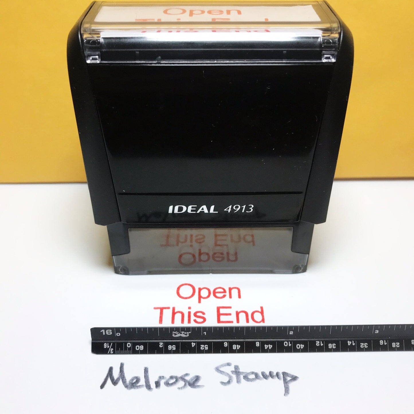Open This End stamp shown fron the front