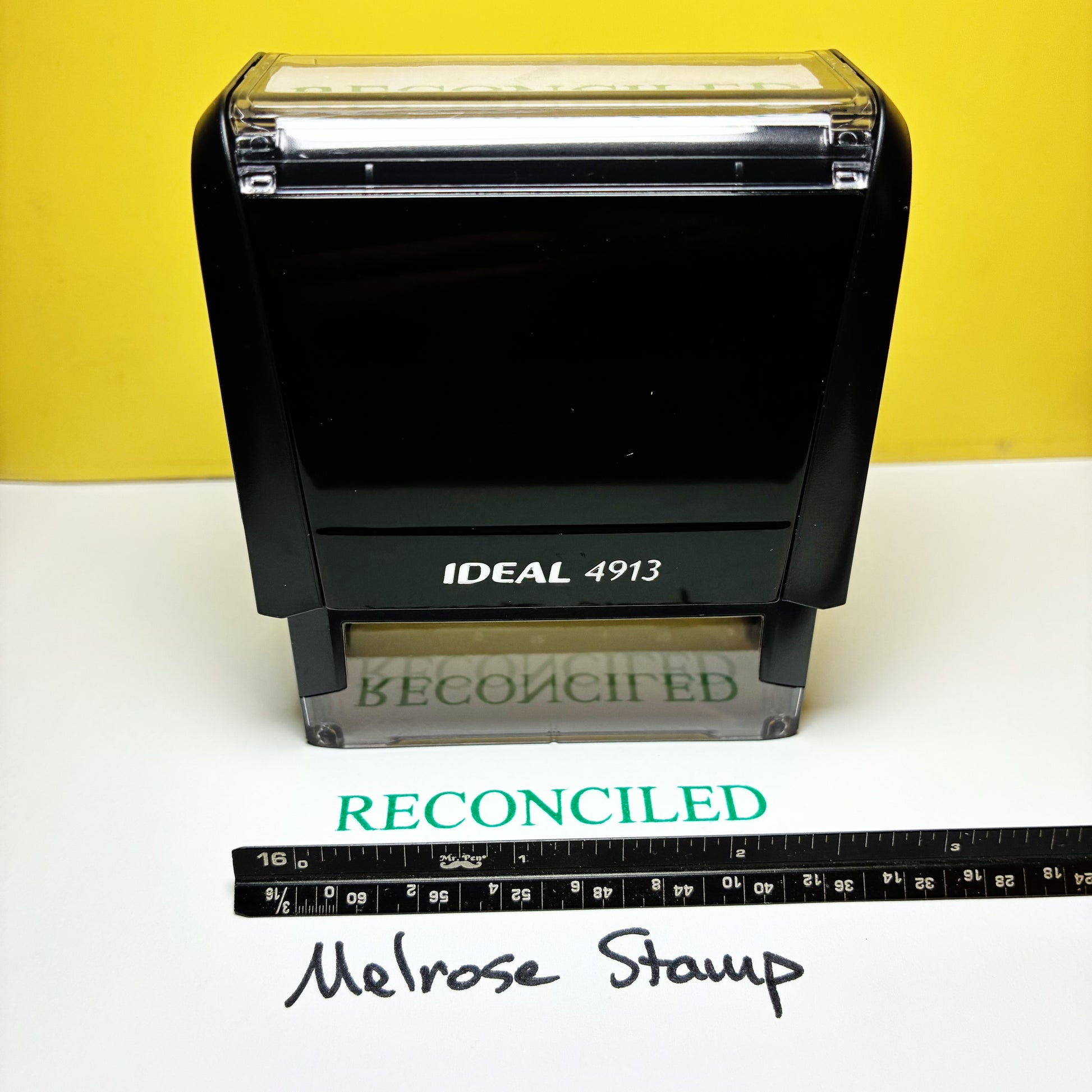 Reconciled stamp green ink self-inking large